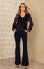 Hale Bob Elyse Black Purple Velvet Burnout Long Sleeve Top