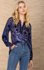 Hale Bob Julissa Navy Purple Velvet Burnout Long Sleeve Top