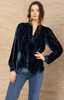 Hale Bob Kailey Navy Green Burn Out Velvet Long Sleeve Tunic Top