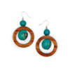 Arlene Wood Hoop Earrings brown turquoise
