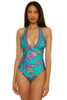 Trina Turk Mykonos One Piece V- Neckline Halter Plunge Swimsuit