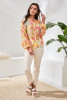 Tribal Rosesilk Floral Flowy Dolman Sleeve Blouse