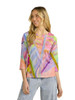 FDJ Neon Palms Notch Neckline 3/4 Sleeve Top