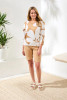Tribal Tan and Ivory Floral Pattern Three-Quarter Sleeve Crewneck Sweater