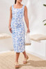 Tribal Blue Tropical Beach Print Slip On Sleevless Midi Dress