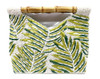 Tiana Designs Green Raffia Weaved Palm Leaf Ivory Beaded Bamboo Handle Clutch Purse