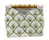 Tiana Designs Lime Green Fan Palm Leaves Ivory Beaded Bamboo Handle Clutch Purse