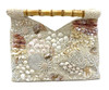 Tiana Designs Cluster Of Real Sea Shells Ivory Beaded Bamboo Handle Clutch Purse