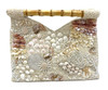 Tiana Designs Cluster Of Real Sea Shells Ivory Beaded Bamboo Handle Clutch Purse