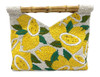 Tiana Designs Raffia Weaved Tangy Lemons Ivory Beaded Bamboo Handle Clutch Purse