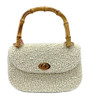Tiana Designs Ivory Beaded Pearls Bamboo Top Handle Purse