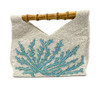 Tiana Designs Turquoise Blue Sea Coral Ivory Beaded Bamboo Handle Clutch Purse
