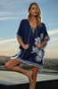 La Blanca Mariner Blooms Indigo V-Neck Caftan Swim Cover Up