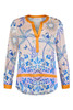 Robell Hannah Sateen Split Neck Hi-Low Hem Long Sleeve Blouse Top