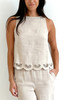 Trina Turk Kailani Schiffl Embroidery Hem Sleevless Linen Top
