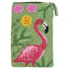 Bamboo Trading Company Flamingo Lime Green Beaded Crossbody Club Smart Phone Bag