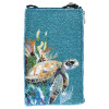 Bamboo Trading Company Turtle In Seagrass Ocean Blue Beaded Crossbody Club Smart Phone Bag