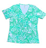 Lulu-B Tropical Palm Leaf Floral Print V-Neck Short Sleeve Top