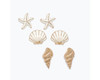 Periwinkle White Enamel Sea Life Gold Trio Stud Earrings Set