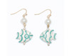 Periwinkle White Ceramic Teal Striped Fish with Pearls Tropical Fish Earrings