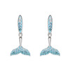 Ocean Jewelry Blue Crystal Whale Tail Silver Drop Earrings