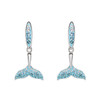 Ocean Jewelry Blue Crystal Whale Tail Silver Drop Earrings