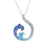 Ocean Jewelry Two-Tone Blue Crystal Contemporary Wave Pendant Silver Necklace