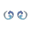 Ocean Jewelry Two-Tone Blue Crystal Contemporary Ocean Wave Silver Post Earrings