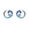Ocean Jewelry Two-Tone Blue Crystal Contemporary Ocean Wave Silver Post Earrings