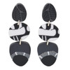Jilzarah Noir Black & White Triple Patterned Bezel Peacock Dangle Earrings
