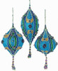 Kurt Adler Peacock Green & Blue Glitter Finial & Onion Shaped Ornament Set of 3