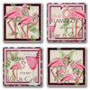 Pink Flamingo Bar Cocktails & Grill 4 Pack Coaster Set