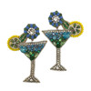 Allie Beads Blue Lemonade Martini Cocktail Glass Embellished Earrings