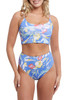 Tribal Blue Wave Floral Reversible Stripes Two Piece Swimsuit