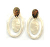 Rush Ivory Mother Of Pearl Resin Long Double Hoops Gold Post Earrings