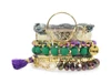 Erimish  Purple Gold and Green Marty 7 Stack Bracelet Set