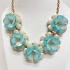 White Pearl Luster and Aqua Flowers Necklace and Earring Set