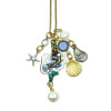 Anne Koplik Blue Crystal Mermaid and Sea Shells Dangle Charms Brass Necklace