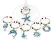 Nautical Sea Themed Stemmed Drink Glass Charms Set of 6
