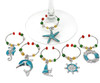Nautical Sea Themed Stemmed Drink Glass Charms Set of 6