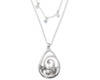 Periwinkle Swirling Sea Life Teardrop Double Chain Silver Necklace