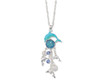 Periwinkle Blue Dolphin Cluster Dangles Silver Necklace