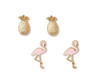 Periwinkle Pink Flamingos and Pineapples Gold Stud Earrings Duo Set