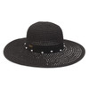Sun N Sand Pearl Trimmed Black Straw Floppy Hat