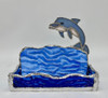 One Wildflower Studio Blue Dolphin Stained Glass Business Card Holder