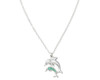 Periwinkle Silver Mama and Baby Dolphins With Aqua Resin Opal Necklace