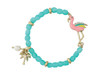 Periwinkle Pink Flamingo and Gold Palm Tree Aqua Glass Beads Stretch Bracelet  