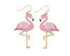 Periwinkle Two Tone Pink Enamel Flamingo Gold Dangle Earrings