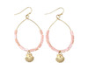 Periwinkle Pink Seashell Beads Hoop Dangle Gold Scallop Shell Charm Earrings  