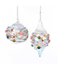 Kurt Adler Clear Iridescent Spiral Glass Ornament With Multicolored Beads